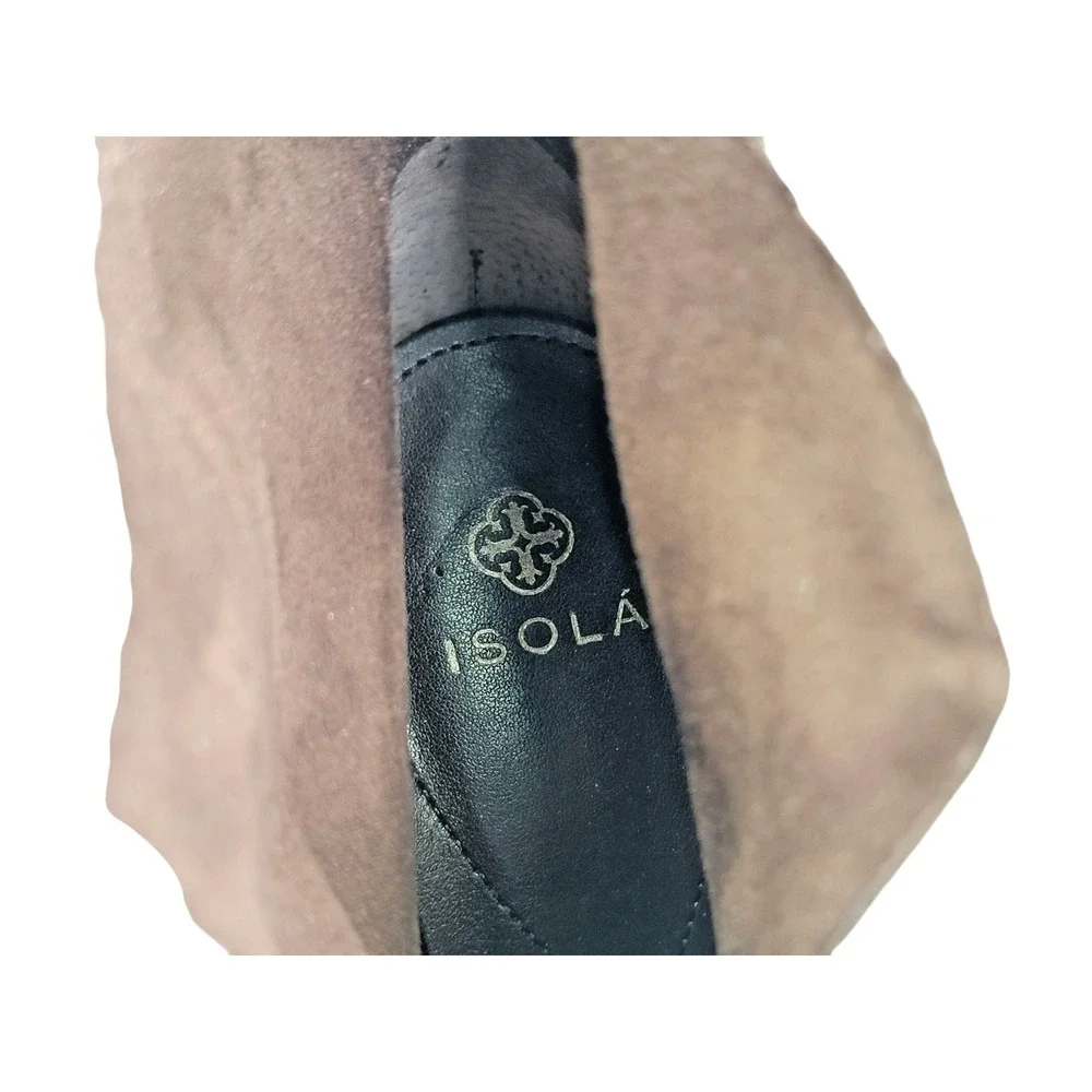 Isola‎ Lavoy Bootie Women's Brown Suede Block Heel Buckle Slip On Shoes Size 10M